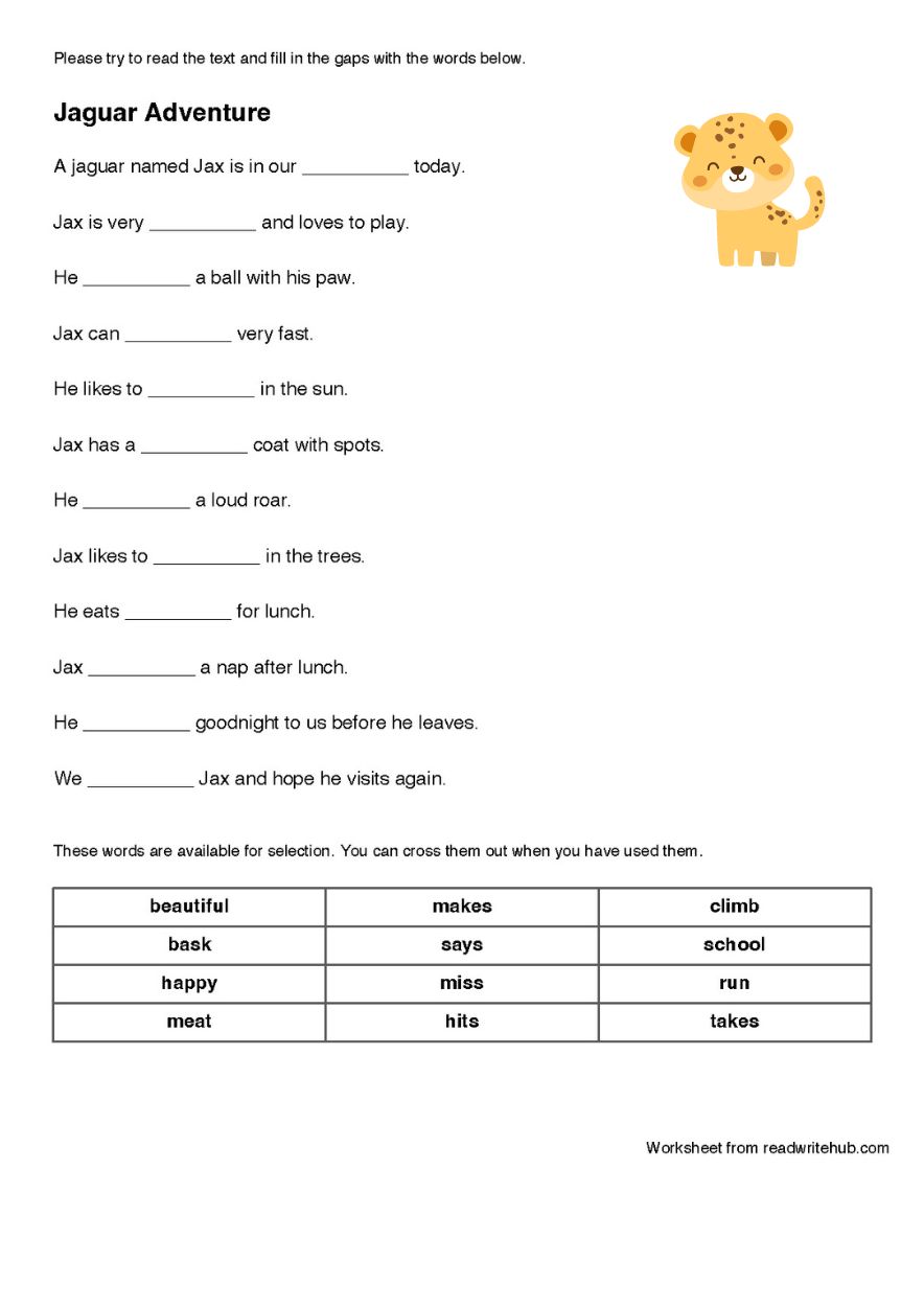 Free Fill in the blank Worksheets for children